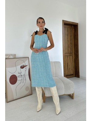 Gökyüzü Moda Mavi Kurdeleli Elbise