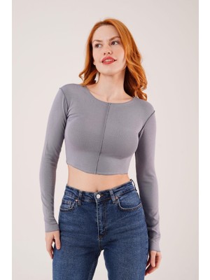 Gökyüzü Moda Ters Dikişli Basic Antrasit Body Bluz