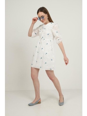 Gökyüzü Moda Indigo Bebe Yakalı Brode Elbise