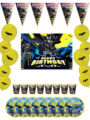 snowparty Batman Betmen  Bayraklı ve Afişli 8 Kişilik Doğum Günü Parti Malzemeleri Süsleri Seti