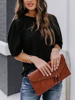 Gökyüzü Moda Kadın Kısa Kollu Pileli Balın Kol Bürümcük Bluz