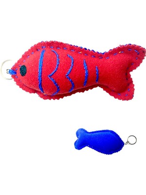 Kırmızı & Saks Mavisi Işlemeli Balık Anahtarlık