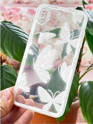 Fibaks Apple iPhone Xs Max Kılıf Şeffaf Kelebek Tasarımlı Desenli Kamera Korumalı Yumuşak Silikon Kapak