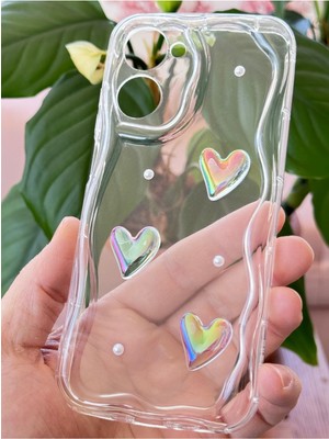 Realme 10 4g Kılıf 3D Kalpli Inci Tasarımlı Desenli Kamera Korumalı Şeffaf Silikon Kapak