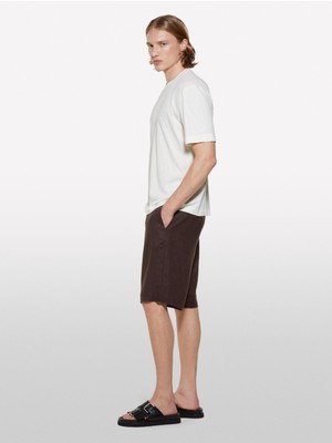 Keten Karışımlı Bisiklet Yaka Regular Fit T-Shirt Erkek Krem T-Shirt - 325P3D8FS104L