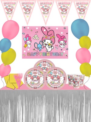 My Melody Afişli Metalize Masa Etekli My Melodi Doğum Günü Parti Malzemeleri Süsleri Seti