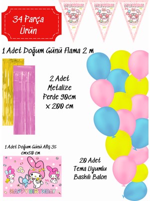 My Melody Perdeli My Melodi Doğum Günü Parti Malzemeleri Süsleri Seti