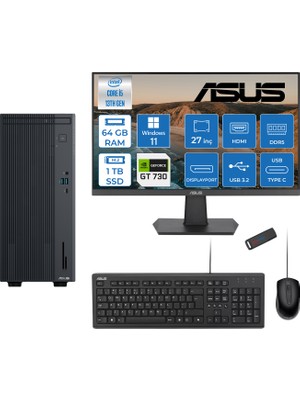 Asus Expertcenter P500MV Intel Core I5-13420H 64GB Ddr5 1tb SSD WIN11HOME 4GB/GT730 100HZ IPS 27" Mon Minitower Masaüstü Bilgisayar WF5136216512B0DH23+Zettausbbellek