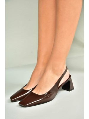 U654080509 Kahverengi Kalın Topuklu Kadın Ayakkabı
