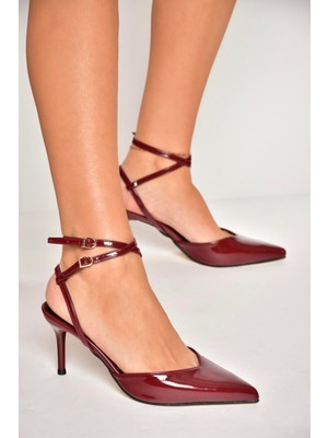 U654078108 Bordo Rugan Ince Topuklu Kadın Ayakkabı