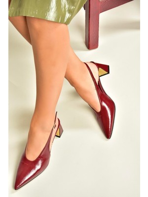 U654080009 Bordo Kalın Topuklu Kadın Ayakkabı