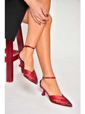 U654074204 Bordo Kumaş Ince Topuklu Kadın Ayakkabı