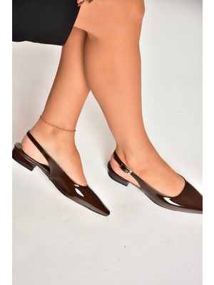 U404602208 Kahverengi Rugan Alçak Topuklu Kadın Ayakkabı