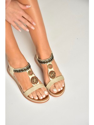 U258613609 Bej Kadın Sandalet