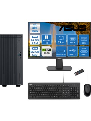 Asus Expertcenter P500MV Intel Core İ5-13420H 24GB Ddr5 512GB  SSD WIN11HOME 6GB/RTX3050 100HZ IPS 27" Mon Minitower Masaüstü Bilgisayar WM5136216512B0DH07+Zettausbbellek