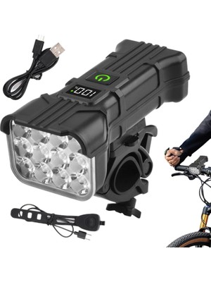 Bisiklet Şarjlı 12 LED Fener Kornalı LCD Ikaz Lambası Işıldak Zil Su Geçirmez Gidon