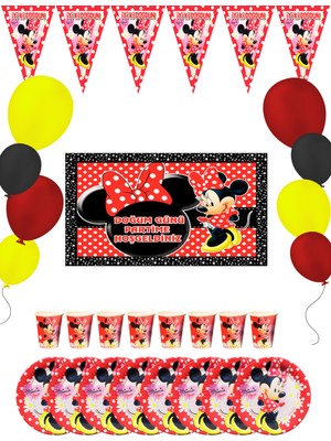 Mini Mouse Bayraklı ve Afişli  Doğum Günü Parti Malzemeleri Süsleri Seti