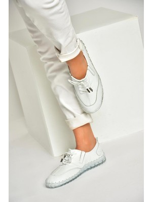 U555130503 Beyaz Hakiki Deri Spor Ayakkabı