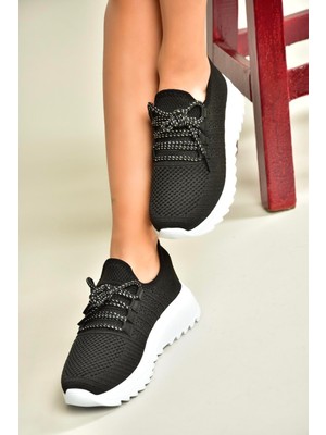 U702101204 Siyah/beyaz Kumaş Spor Ayakkabı Sneakers