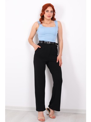 ribana Kemerli Bol Paça Kadın Krep Pantolon