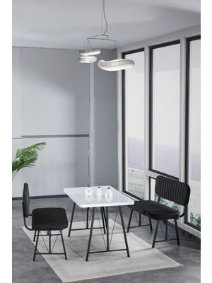 Hayat 70 x 110 Beyaz Mutfak Masası, Mutfak Masası Takımı, Yemek Masası, 2 Benchli - Siyah