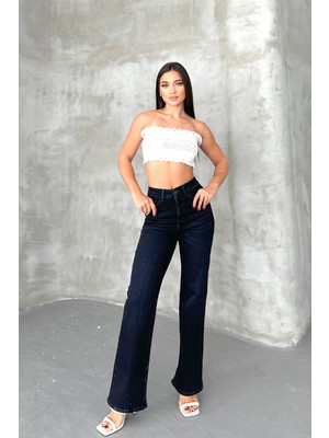 Blue Black Kadın Wide Leg Jean Yüksek Bel Palazzo Likralı Esnek Kot Pantolon JESSİCA-2041