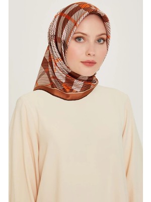 Armine Tivil İpek Eşarp 9247 - 03 Kahverengi Karışık Desen