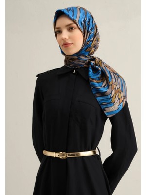 Armine Tivil İpek Eşarp 9335 - 01 Mavi Karışık Desen