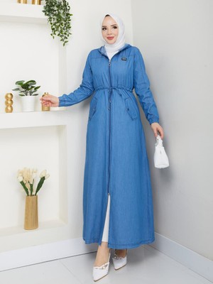 Kol Lastikli Kadın Kot Pardesü