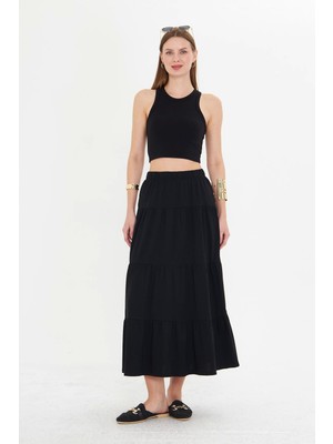 Kadın Uzun Dökümlü Boho Beli Lastikli Pamuklu Etek