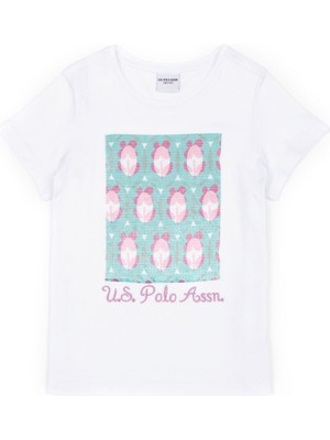 Kız Çocuk Beyaz Bisiklet Yaka Tişört 1834194