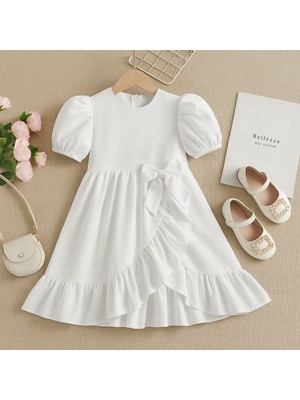 Balon Kısa Kollu Fırfırlı Kız Çocuk Elbise