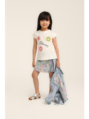 Escabel Kız Bebek Tül Çiçekli Şort Etek Mavi