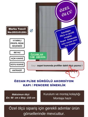 Özcan 💥En90 x Boy210 cm Plise Sürgülü Sineklik | Akordiyon Kayar Kapı Sineklik 🚪 Demir, Ahşap, Çelik, Pimapen Kapılara Uyumlu 🦟 Yaz Fırsatı! ❌ Sineklere Son 🛒 Hemen Sepete Ekle!