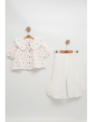 Mini Baray Fırfırlı Müslin Çiçekli Gömlekli Kız Bebek Takımı (1-2-3-4 Yaş)