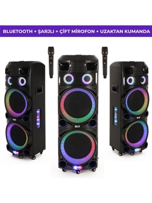 Ndr Ndr-7022 3000w Taşınabilir Karaoke Hoparlör – Çift Mikrofonlu Rgb Led Işıklı