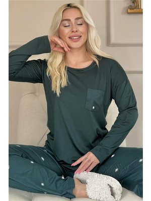 Zümrüt Sunlit Desenli Bambu Uzun Kol Kadın Pijama Takımı