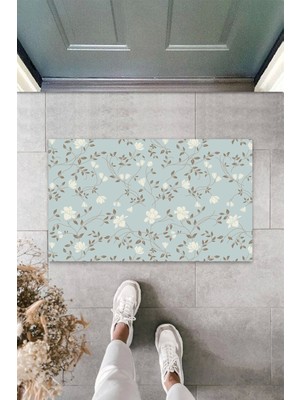 3D Baskı Özel Tasarım  Açık Mavi Çoklu Çiçek  Kapı Paspası