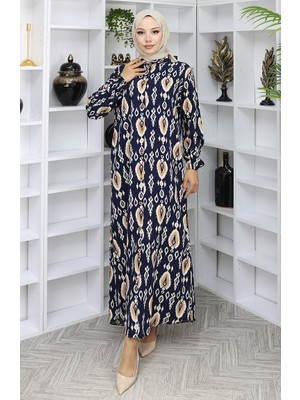 Sefa Merve Viskon Kumaş Boydan Düğmeli Elbise 2050-05 Lacivert