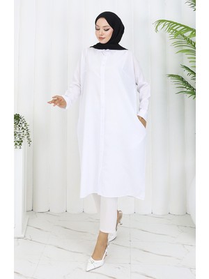 Sefa Merve Reglan Kol Tunik 4066-02 Beyaz