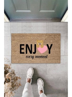 Bej Kapı Önü Paspası Enjoy Ever Moment Ayıcık Desen  K-3351