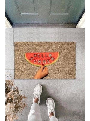 Bej Kapı Önü Paspası Hello Summer Dilim Karpuz Desen  K-3264