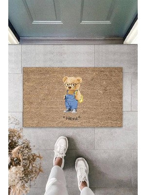 Bej Kapı Önü Paspası Nerd Ayıcık Desen  K-3312