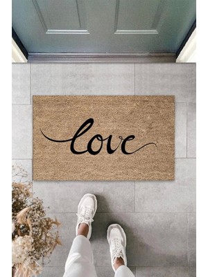 Bej Kapı Önü Paspası Büyük Yazılı Love Desen  K-3316