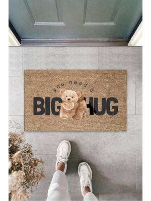 Dekoratif Dijital Big Hug Ayıcık Bej Kapı Paspası Dış Mekan Paspas K-3190