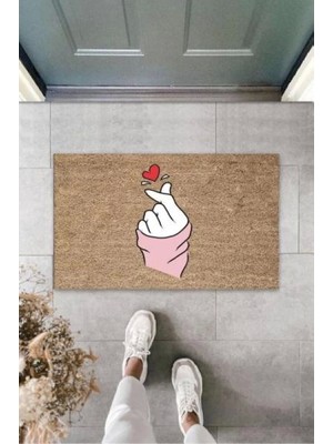 Kahverengi Kapı Önü Paspası Parmak Kalp Figürü Desen  K-3234