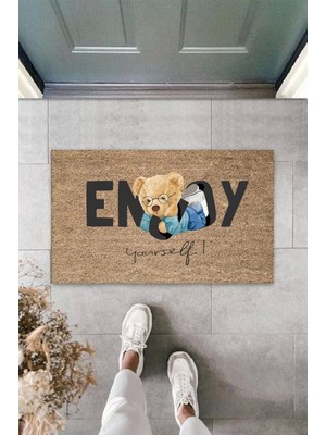 Bej Kapı Önü Paspası Enjoy Yourself Ayıcık Desen  K-3337