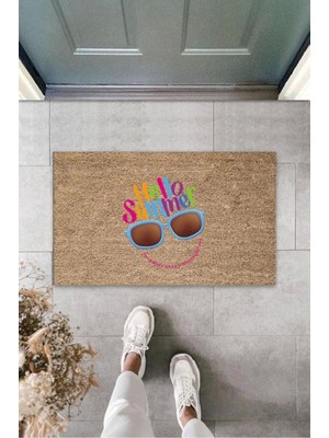 Kahverengi Kapı Önü Paspası Hello Summer Gözlük Desen  K-3266