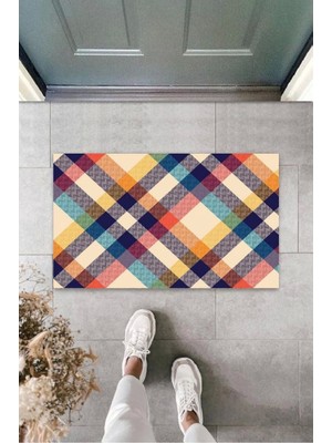 Renkli Kapı Önü Paspası Pötikare Desen  K-3261