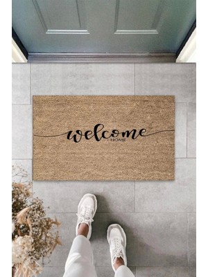 Bej Kapı Önü Paspası Welcome Home Desen  K-3319
